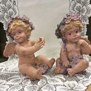 Charming Cherub Figurines with Floral Accents